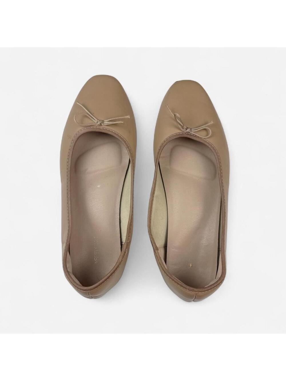 Tan Nude Leather Bow Ballet Flats in Tan Balletcore Coquette Minimalist
